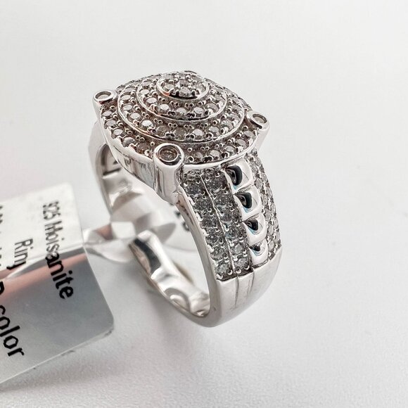 925 Sterling Sliver Moissanite Designer Circle Ring, 0.99ctw VVS Stones Hip Hop - Picture 2 of 8